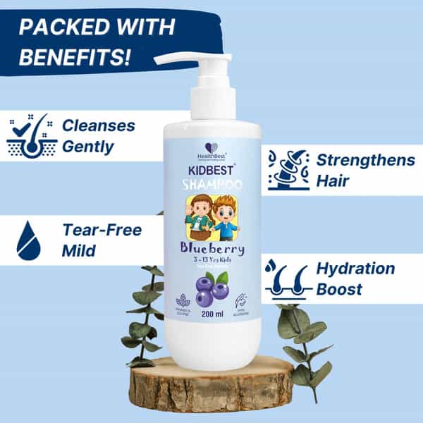 Healthbest Gentle Cleansing Blueberry Shampoo For Kids Tear-Free | Paraben-Free | Sls-Free - 200 Ml