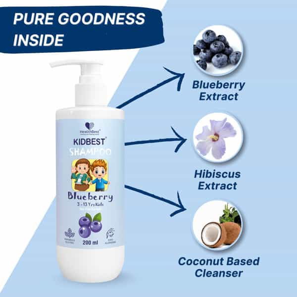 Healthbest Gentle Cleansing Blueberry Shampoo For Kids Tear-Free | Paraben-Free | Sls-Free - 200 Ml