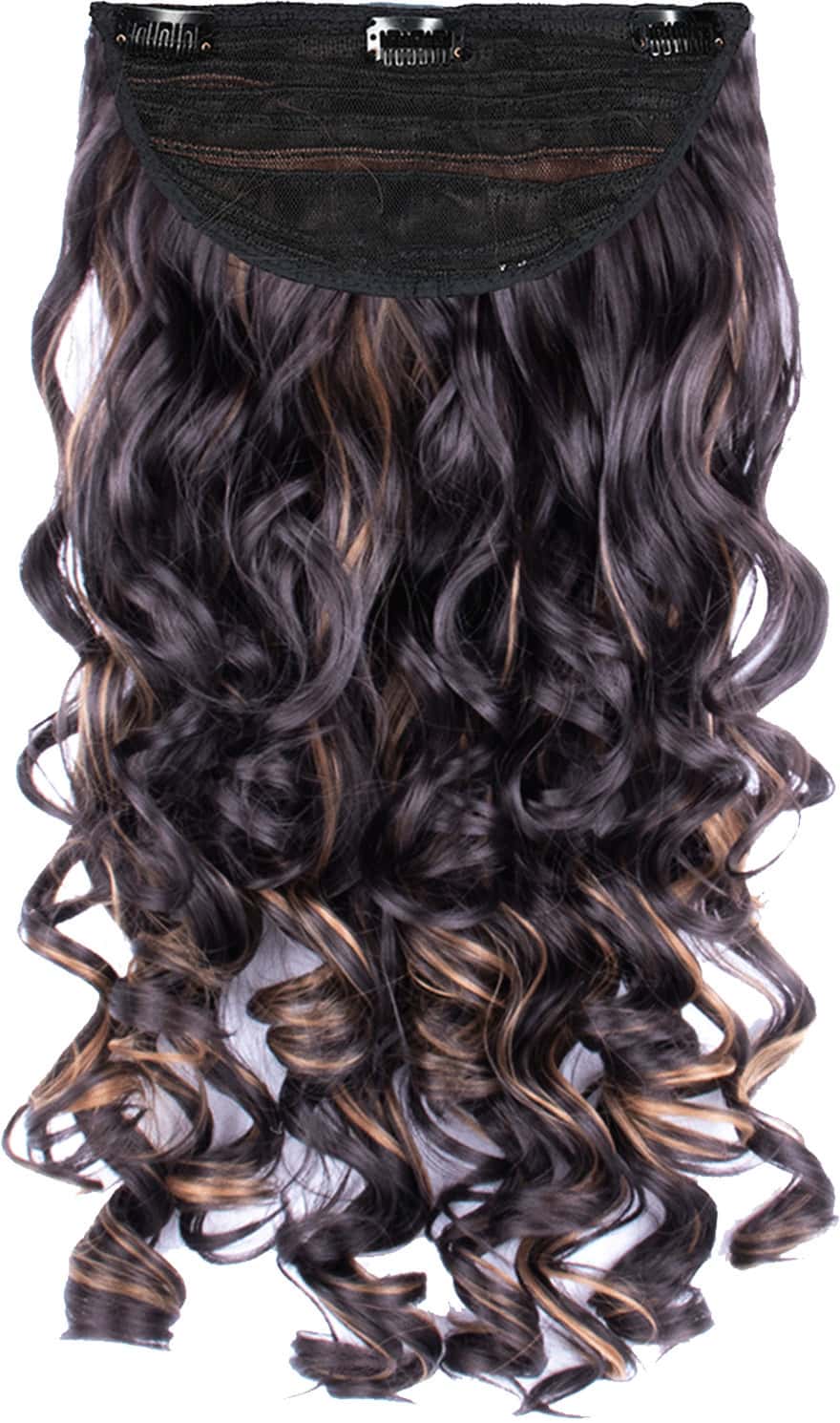 Streak Street Clip-In 24" Step Curl Dark Brown Hair Extensions With Golden Highlights