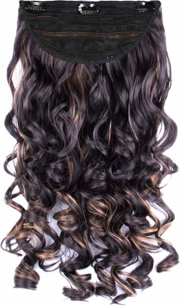 Streak Street Clip-In 24" Step Curl Dark Brown Hair Extensions With Golden Highlights
