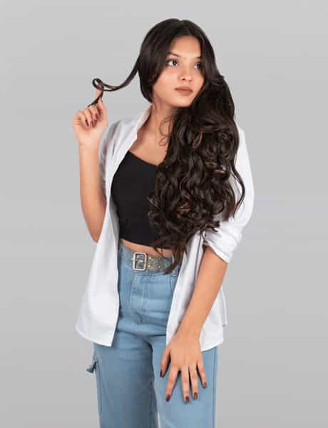 Streak Street Clip-In 24" Step Curl Dark Brown Hair Extensions With Golden Highlights