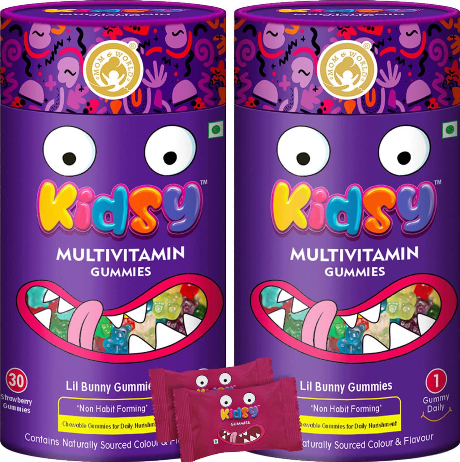 Mom & World Kidsy Multivitamin Gummies For Kids - 30 (Strawberry) Gummies (Pack Of 2)