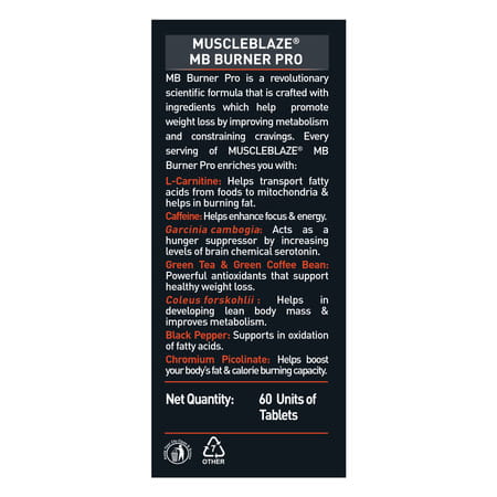 Muscleblaze Mb-Burner Pro (60 Tabs) | Fat Burn Blend With Carnitine | Caffeine | Green Tea