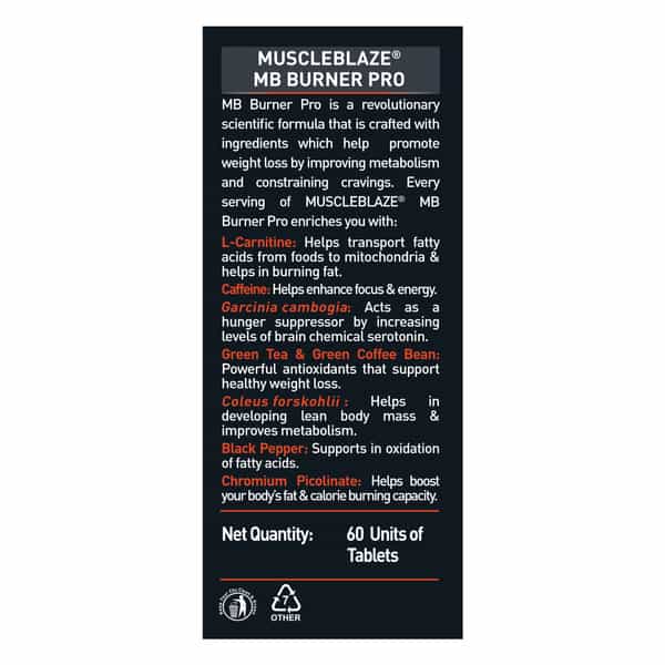 Muscleblaze Mb-Burner Pro (60 Tabs) | Fat Burn Blend With Carnitine | Caffeine | Green Tea