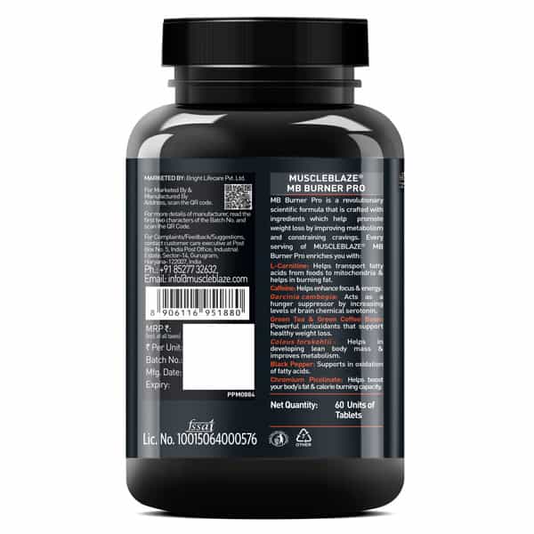 Muscleblaze Mb-Burner Pro (60 Tabs) | Fat Burn Blend With Carnitine | Caffeine | Green Tea