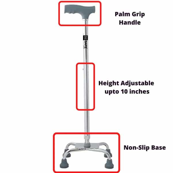 Besafe Forever Walking Stick 4 Leg For Patients | Adjustable | Aluminum | Grey