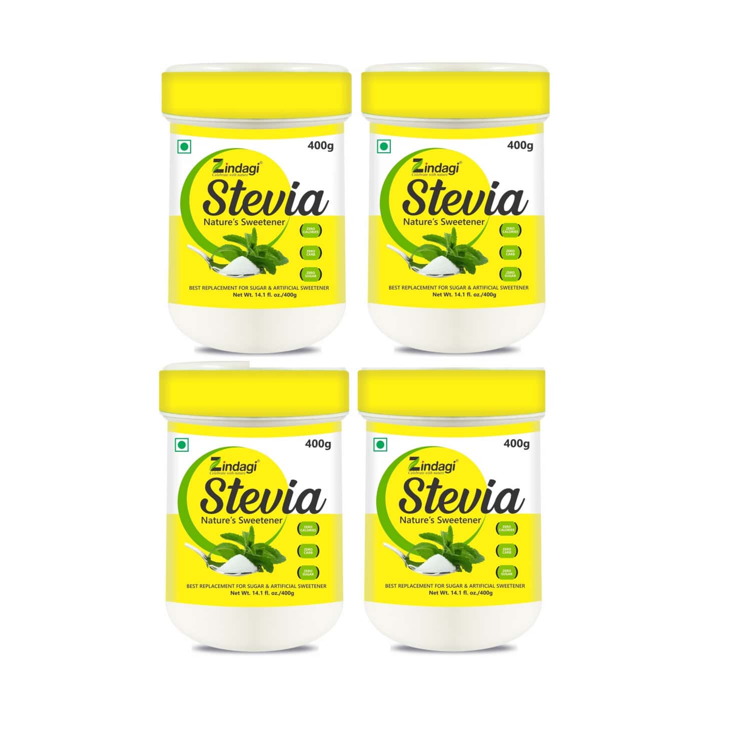 Zindagi Stevia Powder|natural & Zero Calories Sweetener|pure Stevia Leaf Extract |400 Gm|pack Of 4