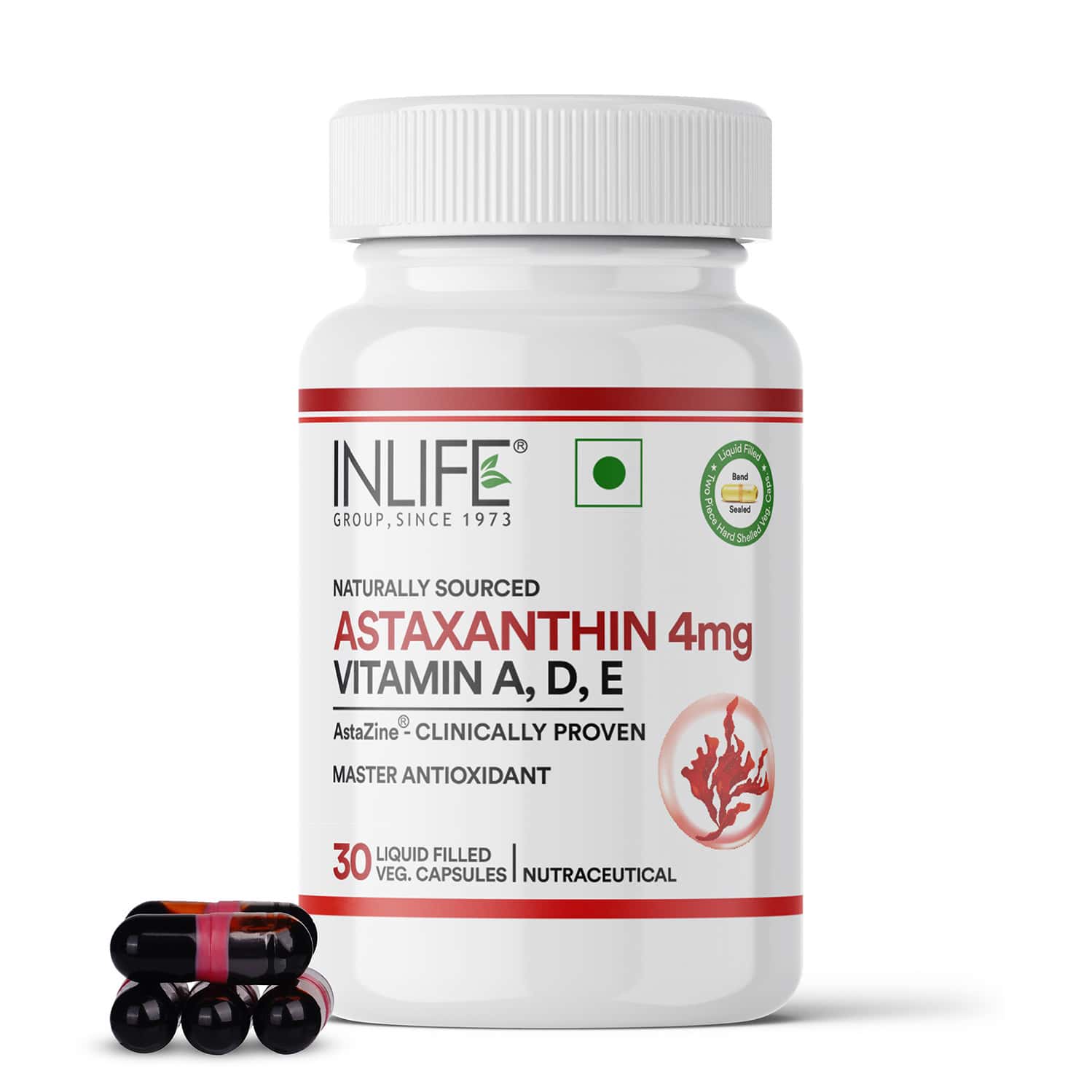 Inlife Astaxanthin 4 Mg Supplement | 30 Liquid Filled Vegetarian Capsules