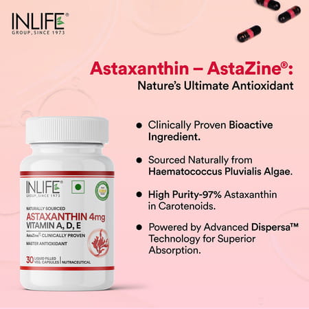 Inlife Astaxanthin 4 Mg Supplement | 30 Liquid Filled Vegetarian Capsules