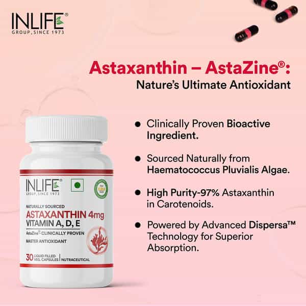 Inlife Astaxanthin 4 Mg Supplement | 30 Liquid Filled Vegetarian Capsules