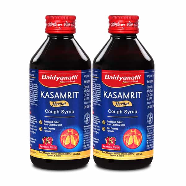 Baidyanath Ayurved Kasamrit Herbal Cough Syrup 100Ml For Cough Relief (Pack Of 2)