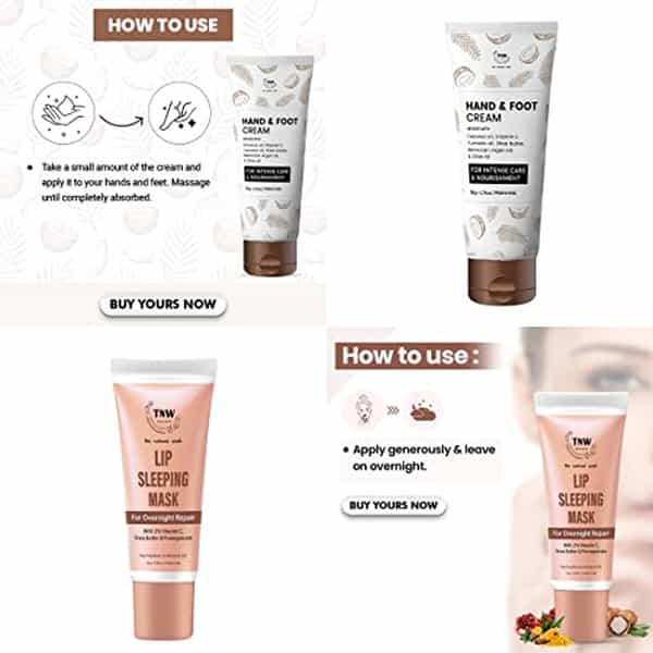 Tnw The Natural Wash Hand & Foot Cream And Lip Sleeping Mask | Skin And Lip Care Combo