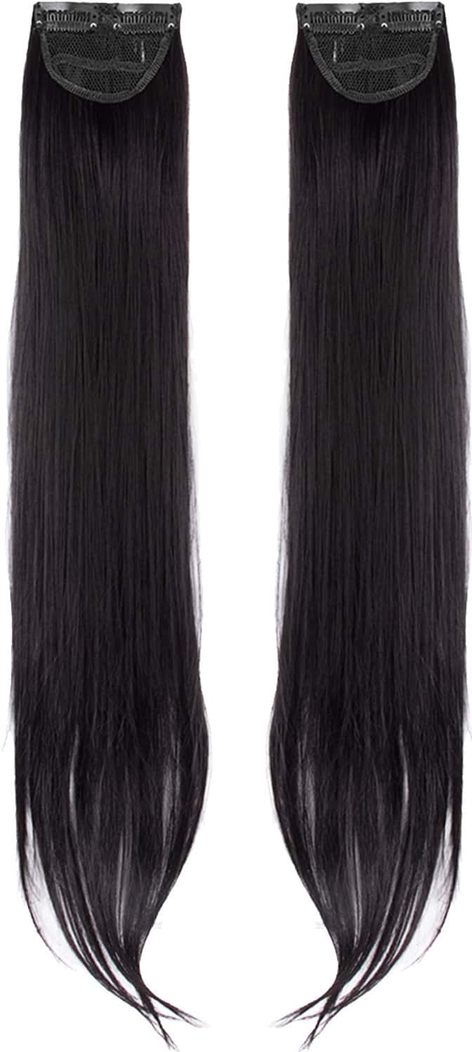 Streak Street Clip-In 24" Straight Natural Black Side Patches (2pcs Set)