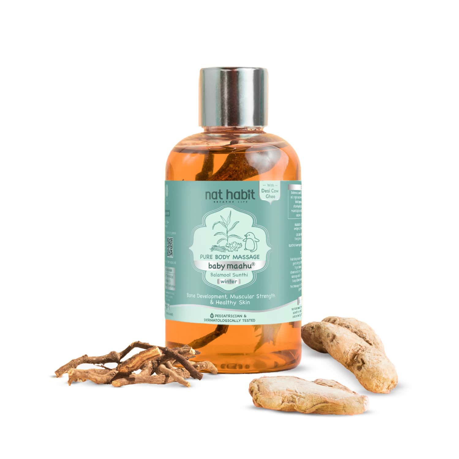 Nat Habit Balamool Sunthi Pure Baby Maahu | Winter Massage Oil | Bone & Muscular Development - 100ml