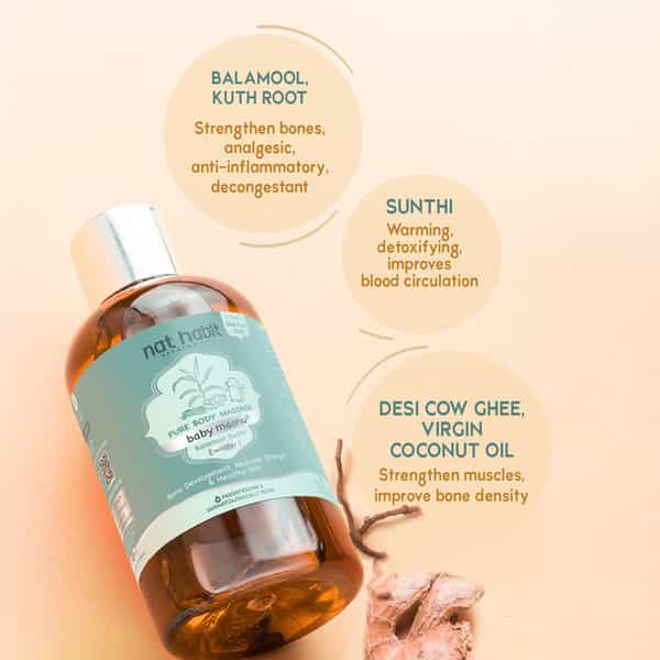Nat Habit Balamool Sunthi Pure Baby Maahu | Winter Massage Oil | Bone & Muscular Development - 100Ml