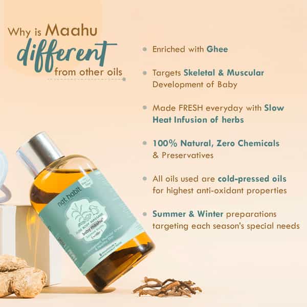 Nat Habit Balamool Sunthi Pure Baby Maahu | Winter Massage Oil | Bone & Muscular Development - 100Ml