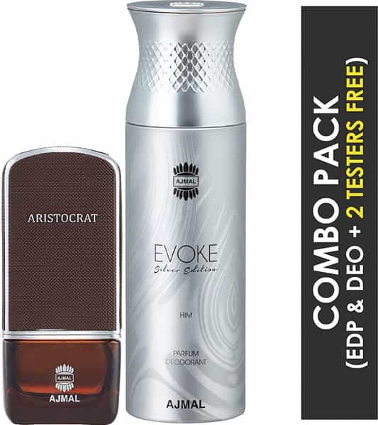 Ajmal Aristocrat Edp 75Ml Perfume For Men And Evoke Silver Edition Him Deodorant 200Ml For Men