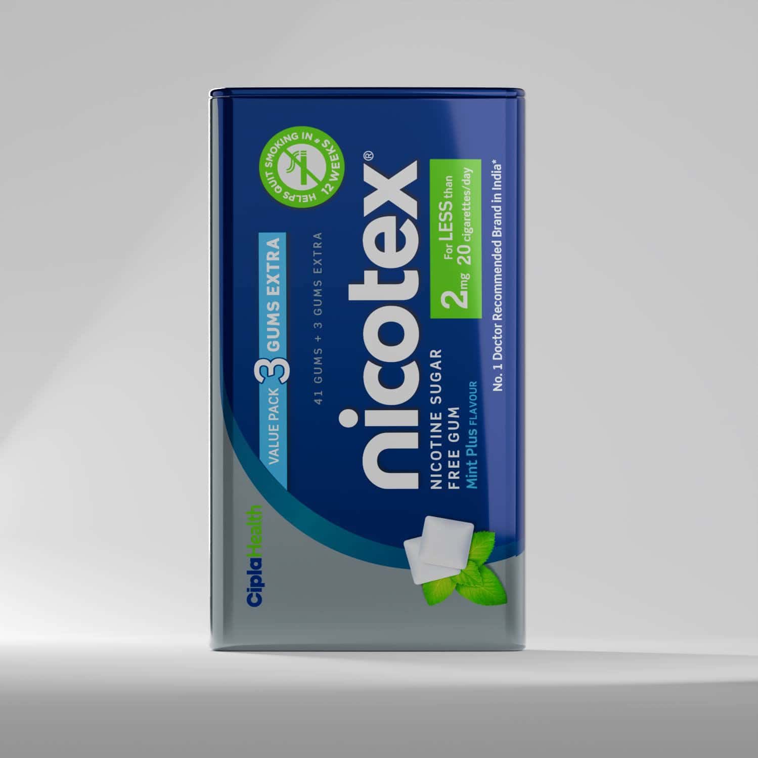 Nicotex 2mg Mint Plus Sugar Free Tin Of 44 Chewing Gums (41+3 Extra)