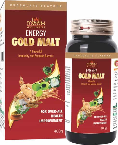 Mbdhwellness Energy Gold Malt-Herbal Immunity & Stamina Booster For All Ages-Chocolate Flavor|2 Pack