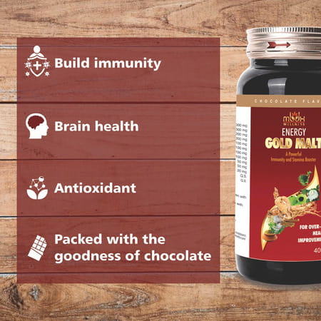 Mbdhwellness Energy Gold Malt-Herbal Immunity & Stamina Booster For All Ages-Chocolate Flavor|2 Pack