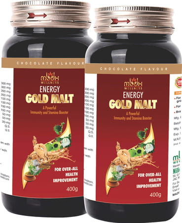 Mbdhwellness Energy Gold Malt-Herbal Immunity & Stamina Booster For All Ages-Chocolate Flavor|2 Pack