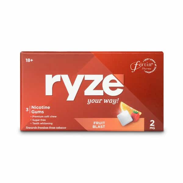 Ryze Nicotine Gums | Fruit Blast | 2Mg | Helps Quit Smoking & Tobacco | 3 Count | Pack Of 20