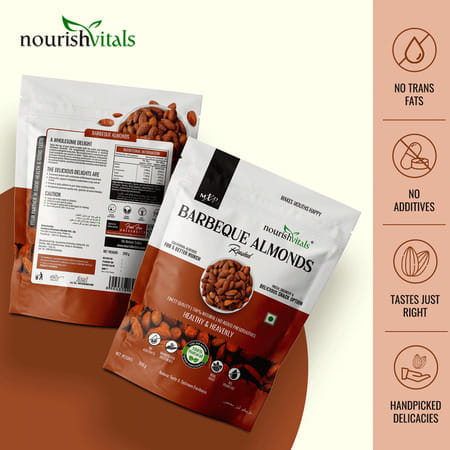 Nourishvitals Healthy Munching Combo | Barbeque Almonds + California Roasted Almonds (200gm Each)
