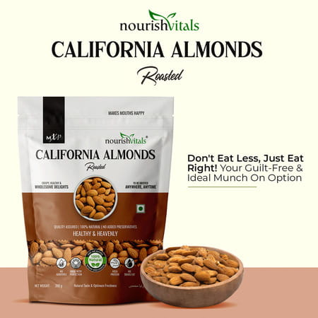 Nourishvitals Healthy Munching Combo | Barbeque Almonds + California Roasted Almonds (200gm Each)