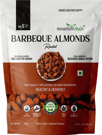 Nourishvitals Healthy Munching Combo | Barbeque Almonds + California Roasted Almonds (200gm Each)