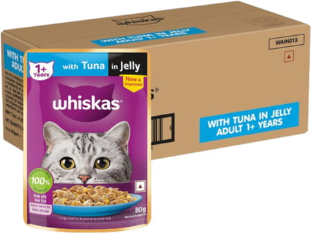 Whiskas Adult (1+ Years)) Wet Cat Food | Tuna In Jelly | 80 G (pack Of 56)