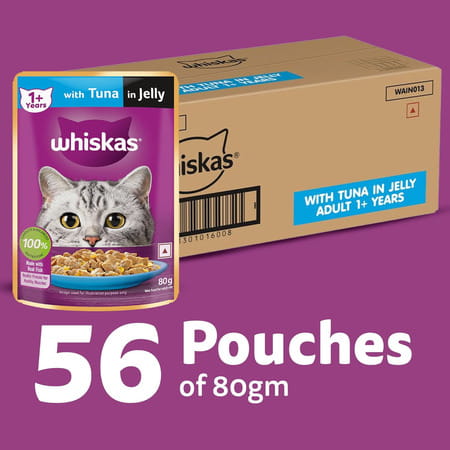 Whiskas Adult (1+ Years)) Wet Cat Food | Tuna In Jelly | 80 G (Pack Of 56)