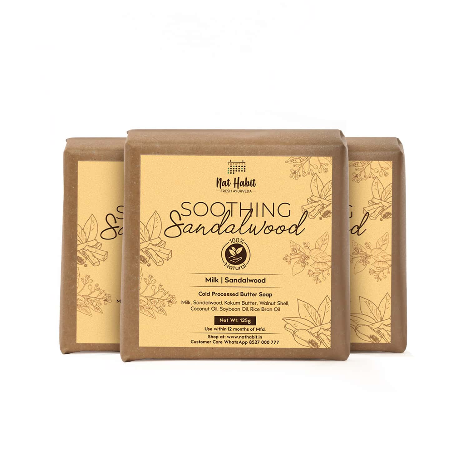 Nat Habit Soothing Sandalwood Soap - Exfoliates | Brightens Skin & Reduces Fine Lines (125g)