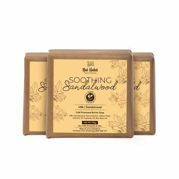 Nat Habit Soothing Sandalwood Soap - Exfoliates | Brightens Skin & Reduces Fine Lines (125G)