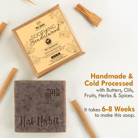 Nat Habit Soothing Sandalwood Soap - Exfoliates | Brightens Skin & Reduces Fine Lines (125g)