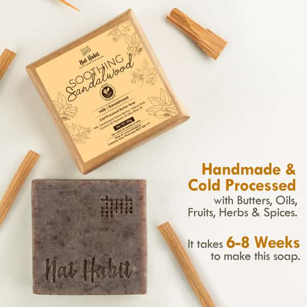 Nat Habit Soothing Sandalwood Soap - Exfoliates | Brightens Skin & Reduces Fine Lines (125G)