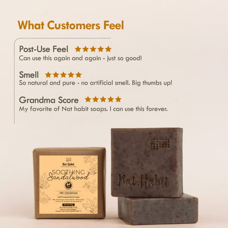 Nat Habit Soothing Sandalwood Soap - Exfoliates | Brightens Skin & Reduces Fine Lines (125g)