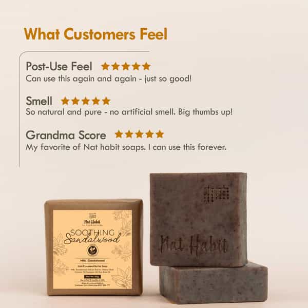 Nat Habit Soothing Sandalwood Soap - Exfoliates | Brightens Skin & Reduces Fine Lines (125G)