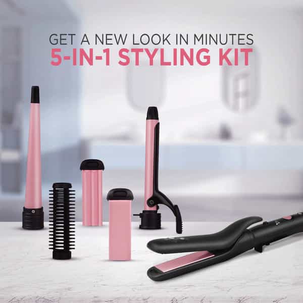 Syska 5 In 1 Multi Styling Kit Hs5000k Hair Straightener (Black Pink)
