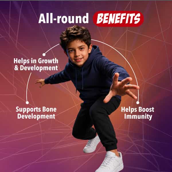 Gritzo Supermilk Growth+ Spiderman (2-6Y Boy & Girl)| 7G Protein Powder (Double Chocolate| 400G)