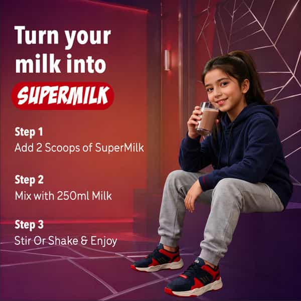 Gritzo Supermilk Growth+ Spiderman (2-6Y Boy & Girl)| 7G Protein Powder (Double Chocolate| 400G)