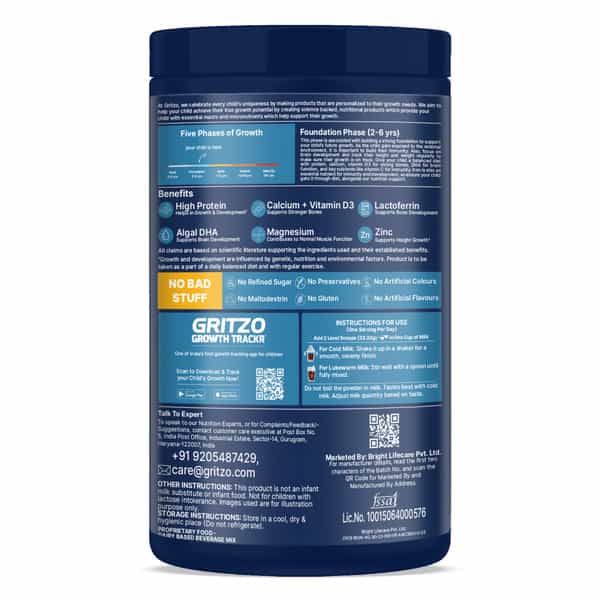 Gritzo Supermilk Growth+ Spiderman (2-6Y Boy & Girl)| 7G Protein Powder (Double Chocolate| 400G)