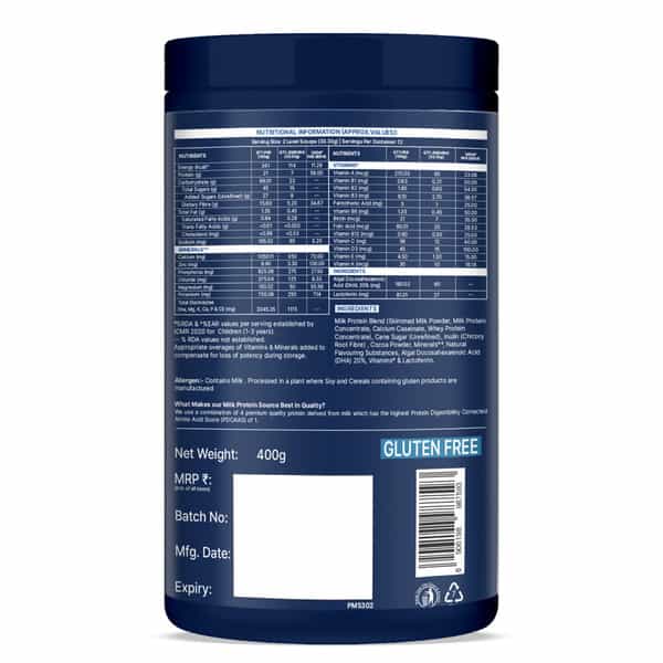 Gritzo Supermilk Growth+ Spiderman (2-6Y Boy & Girl)| 7G Protein Powder (Double Chocolate| 400G)