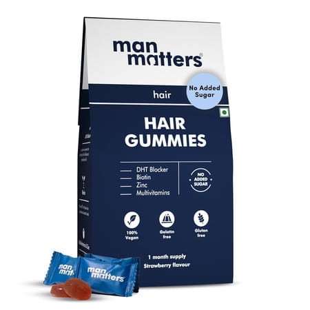 Man Matters Biotin Gummies For Strong & Healthy Hair | Dht Blockers | Vit A C & E | Zinc Fibre | 30n