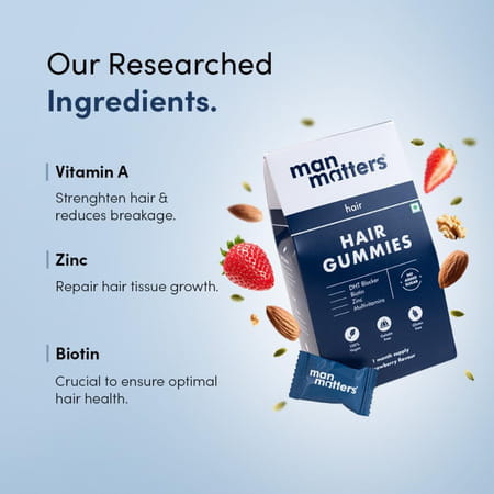 Man Matters Biotin Gummies For Strong & Healthy Hair | Dht Blockers | Vit A C & E | Zinc Fibre | 30n