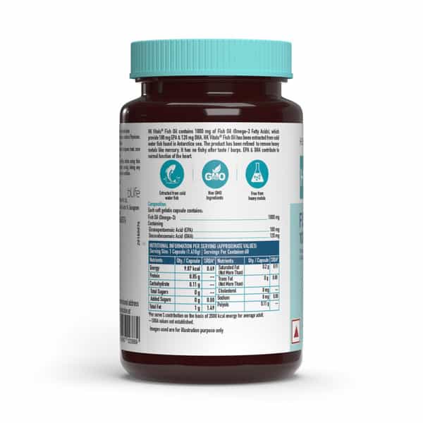 Hk Vitals Fish Oil Capsule|1000Mg Omega 3 & 180 Mg Epa & 120 Mg Dha|60 Capsules | 2 Pack