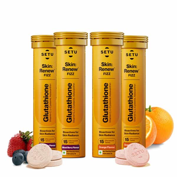 Setu Skin Renew - 30 Effervescent Tablets Mixed Berry & Orange Flavour | Glutathione With Vitamin C