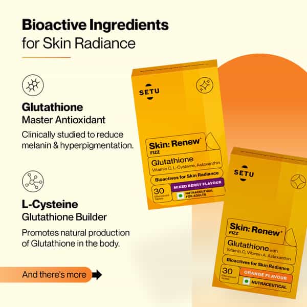 Setu Skin Renew - 30 Effervescent Tablets Mixed Berry & Orange Flavour | Glutathione With Vitamin C