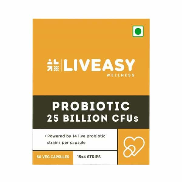 Liveasy Wellness Probiotic 25 Billion Cfu's- Improves Digestion & Metabolism - Strip (60 Tablets)