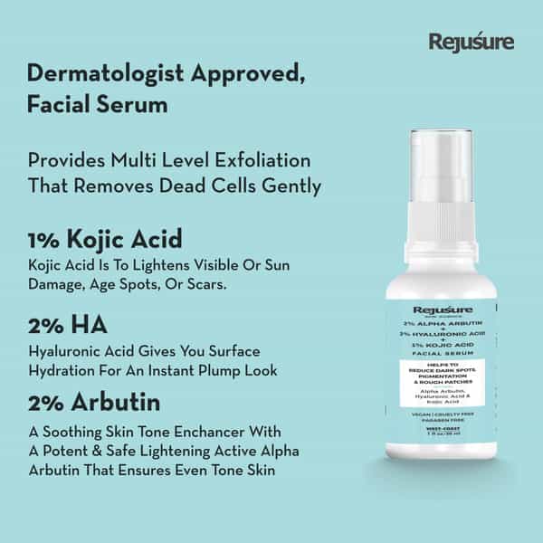 Rejusure Alpha Arbutin 2 + Hyaluronic Acid 2 + Kojic Acid 1 Face Serum - 30Ml