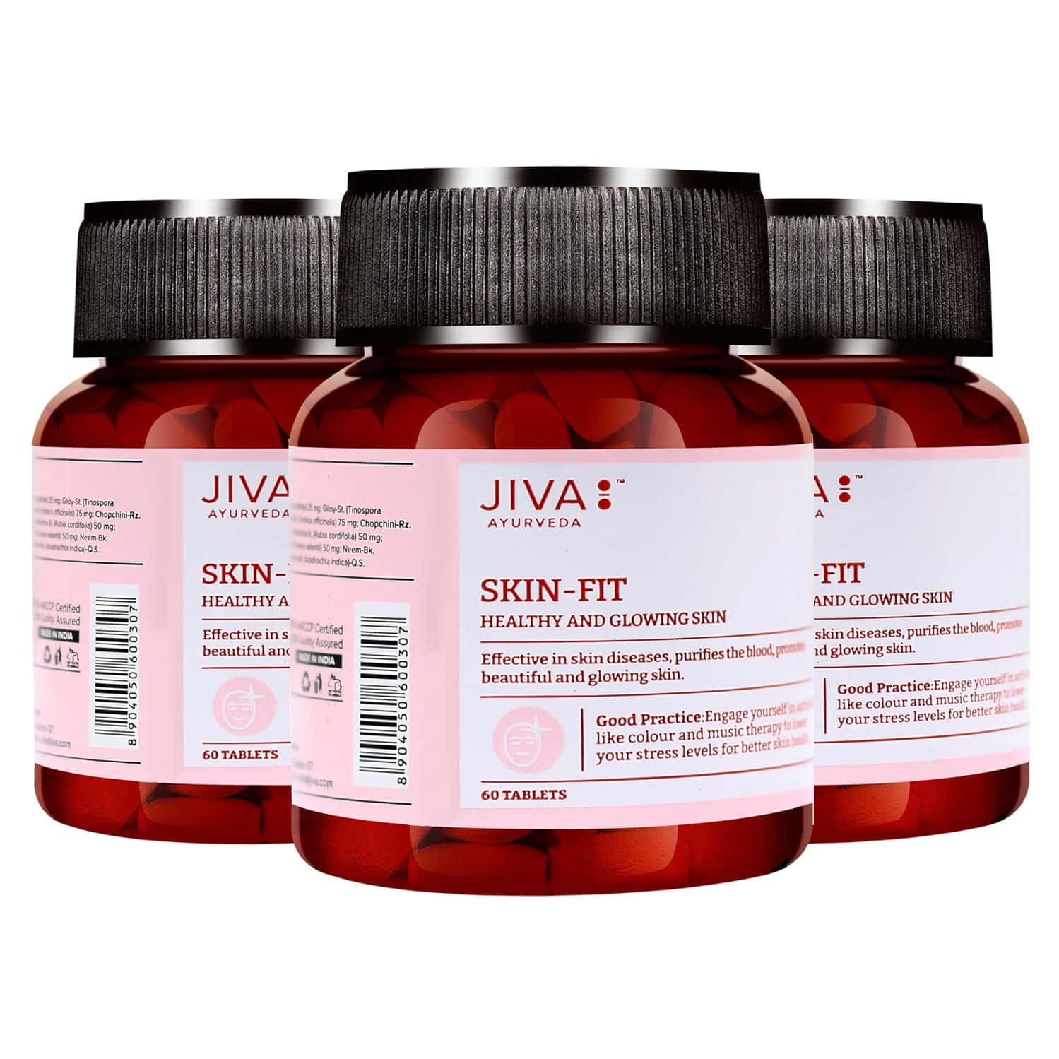 Jiva Ayurveda Skin-fit Tablets 500gm Improves Skin Health Naturally - 60 Tablets(pack Of 3)